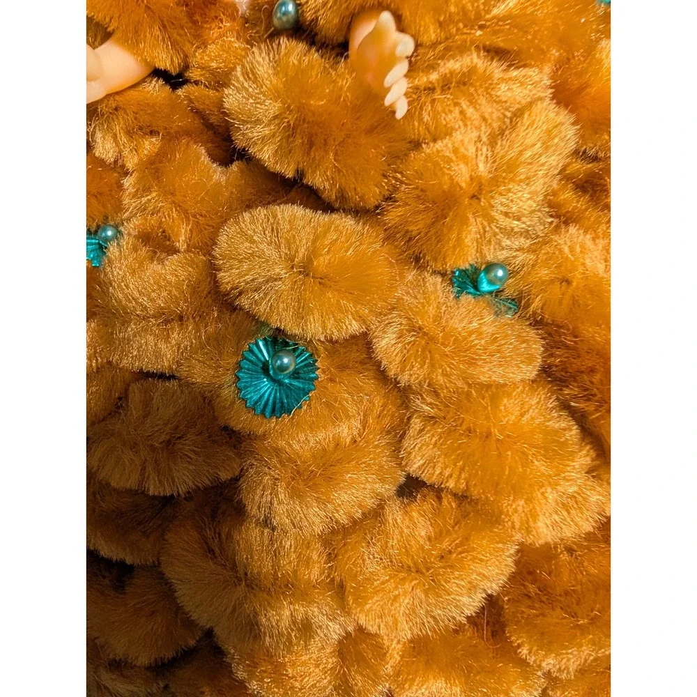 VTG Loopy Chenille Doll Kitsch Boudoir‎ 60s Gold Teal Décor Mid Century Coquette